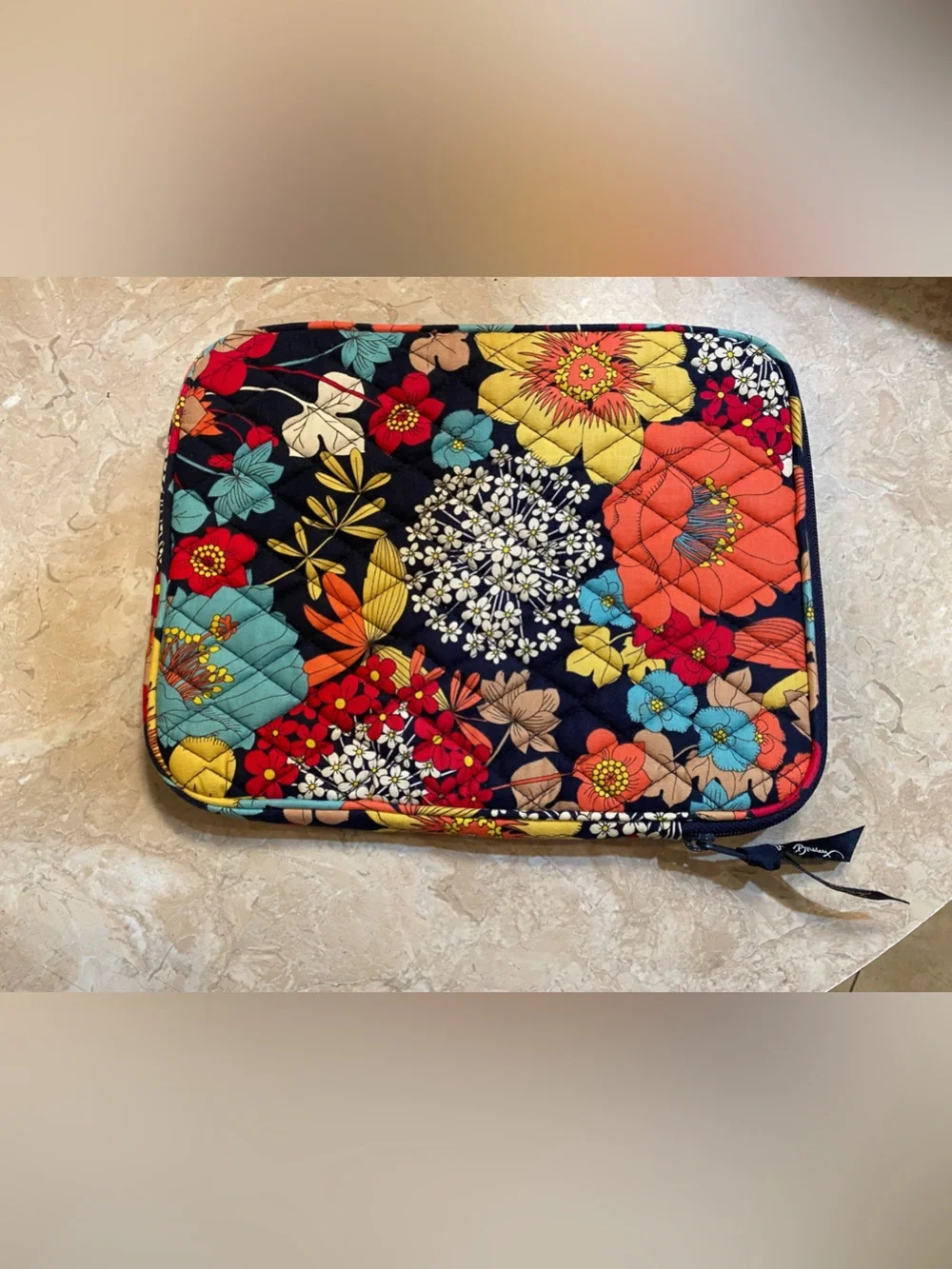 Vera Bradley Navy Multi Quilted Floral Laptop Sleeve